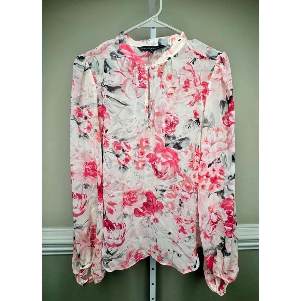 White House Black Market Pink Floral Long-Sleeve Blouse